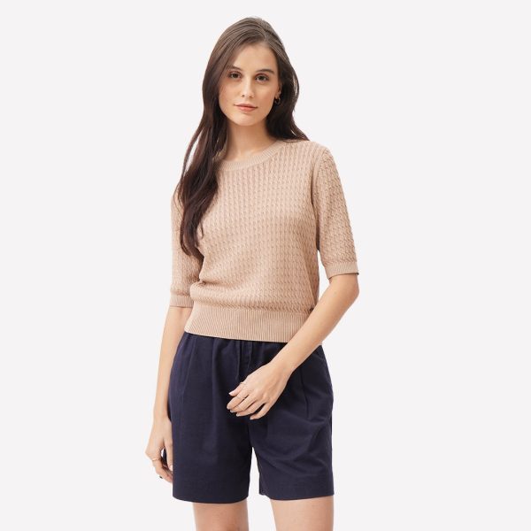 Slim Fit T-Shirt in Cable Knit Fabric