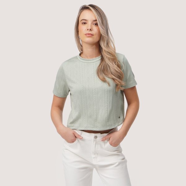 Cropped Textured Knit T-Shirt